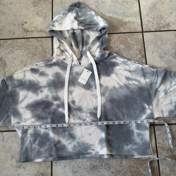 Elodie Women’s Large Crop Hoodie Gray Tie Dye Long Sleeve Oversized NWT - Picture 3 of 8